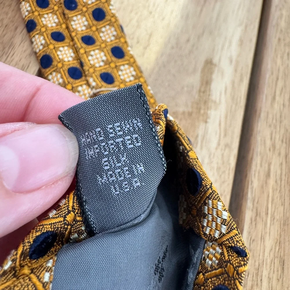 Robert Talbott Best of Class Silk Tie Gold Navy Geometric Pattern Made USA